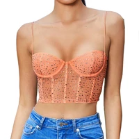 new crystal diamonds sexy sling corset mesh crop top chic camis tanks tops tees for women