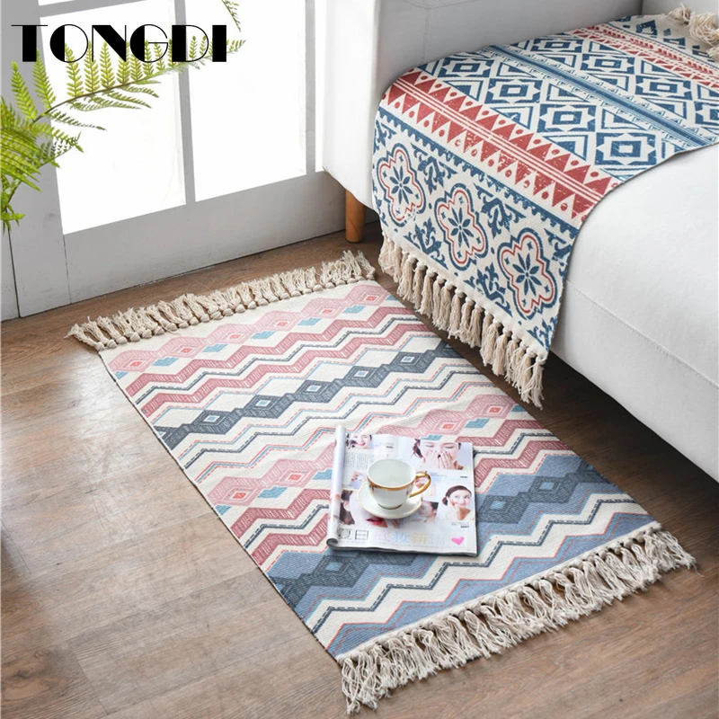 

TONGDI Boho Woven Carpet Lace Anti-skid Elegant Artistic Tassels Mat Soft Rug Luxury Decor For Home Bedside LivingRoom Bedroom