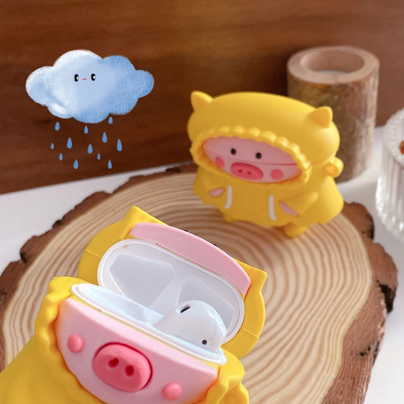 Милый мультяшный 3D-чехол для Airpods Pro дождевик свинка наушники чехол Apple 1 2 3