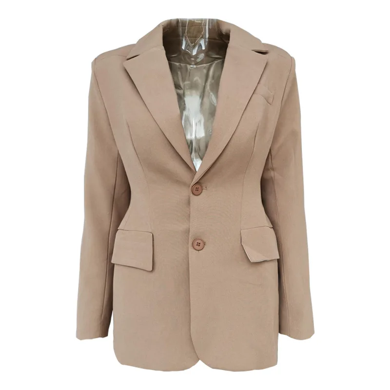 

Four Seasons Solid Color Women's Suit Jacket Cold Wind Lapel Long Sleeve Single-breasted Slim Suit Jacket