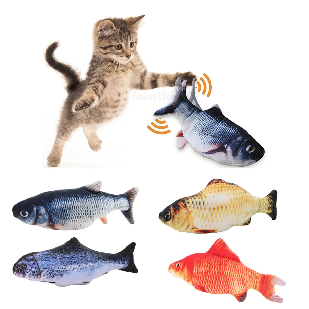 Electric Floppy Fish Cat Toy Realistic Flopping Cat Fish That Moves USB Wiggle Catnip Kicker Fish Motion Fun Interactive Toys