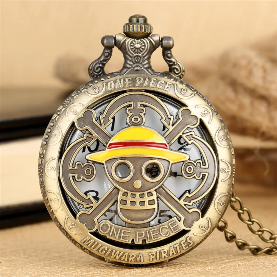 Hot Japanese Anime Quartz Pocket Watch Luffy Hats Pendant Pocket Watch Necklace Clock Gifts Students Fans