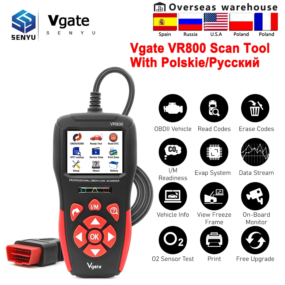 Считыватель кодов Vgate VR800 сканирующие инструменты поддержка польского