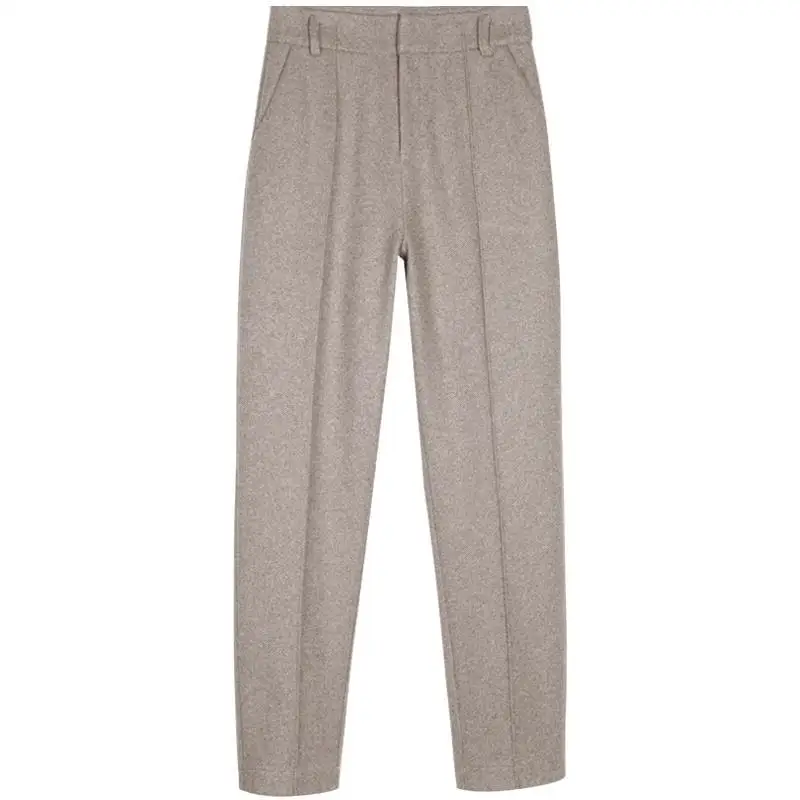 

Elegant Woolen Pants Herringbone Loose Warm Trousers Female High Waist Casual Pipe Pants New Autumn Winter Women Solid