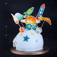 happy birthday cake topper space planet spaceship cake theme childrens day kids party favors baking birthday decoration
