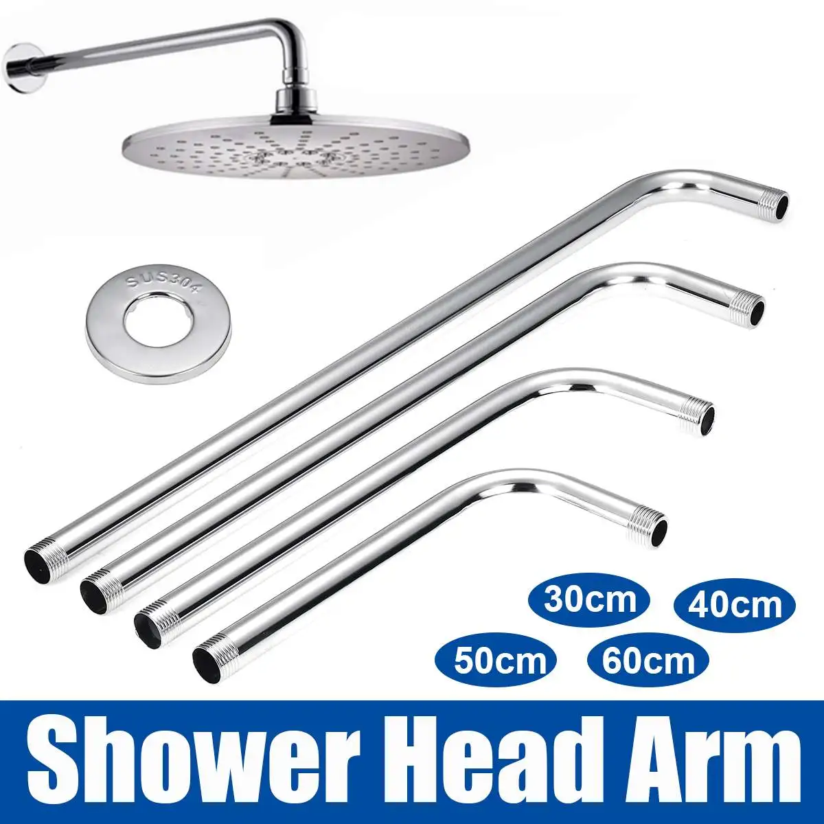 

30cm-60cm Stainless Steel Shower Head Extension Arm Kit 90° Wall Mounted Tube Rainfall Shower Head Arm for Bathroom Hardware