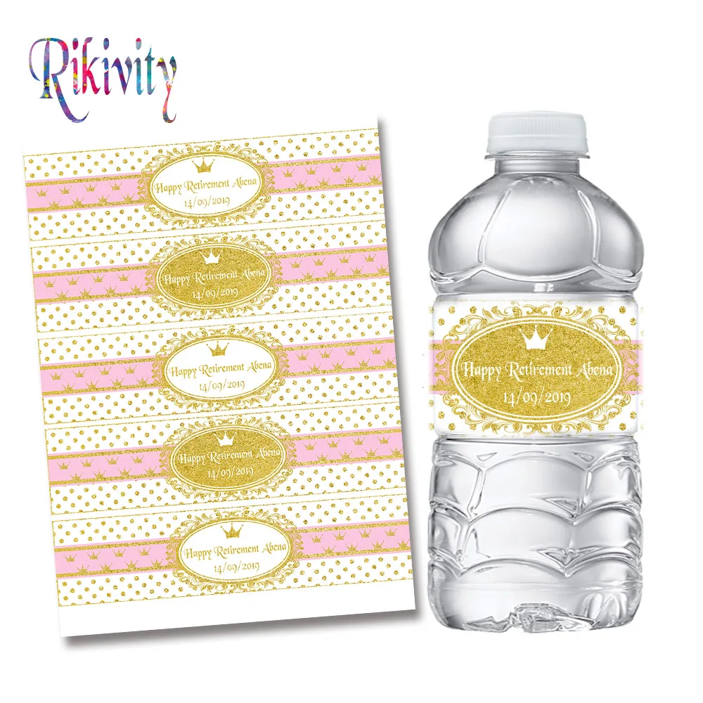 20 шт. на заказ принцесса корона золотой блеск день рождения бутылка для воды этикетки конфетная палочка