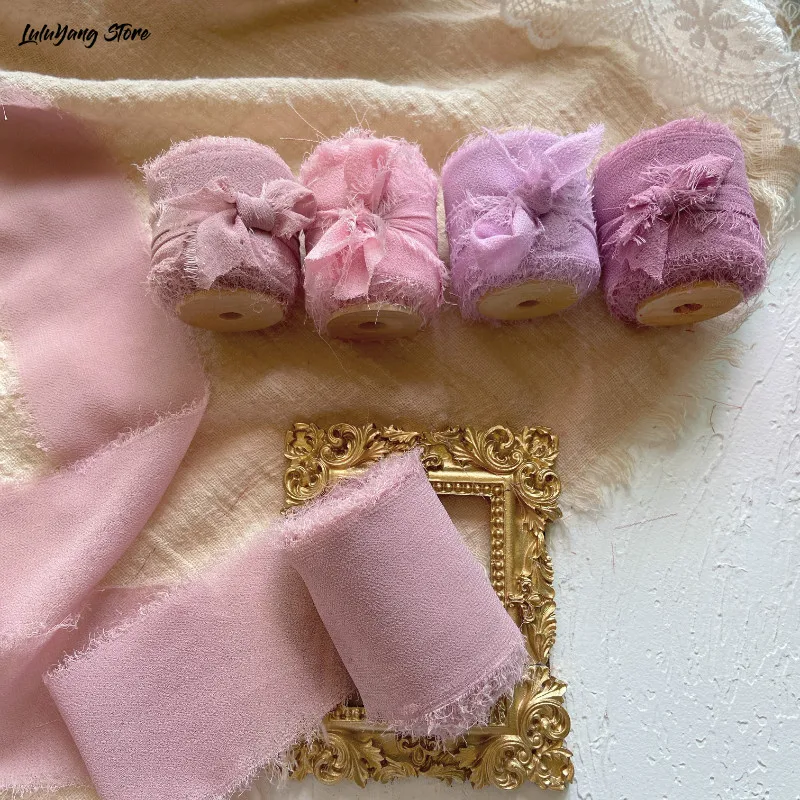 4 шт. прозрачная шифоновая шелковая лента потертые края ручная работа порванные с