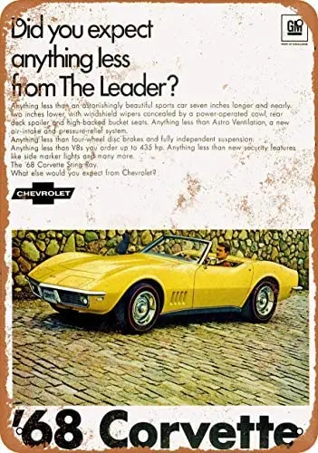 

12 x 16 inches Metal Vintage Funny Tin Sign 1968 Corvette