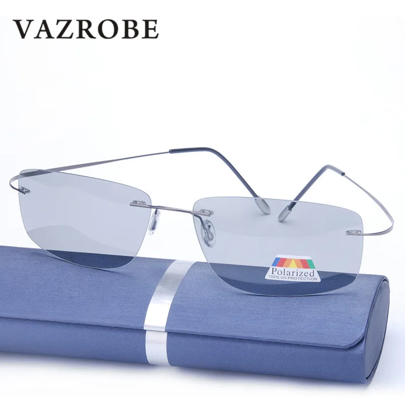 

Vazrobe Polarized Photochromic Sunglasses Men Rimless Titanium Driving Sun Glasses Transition 9g Ultra Light Goggles UV400