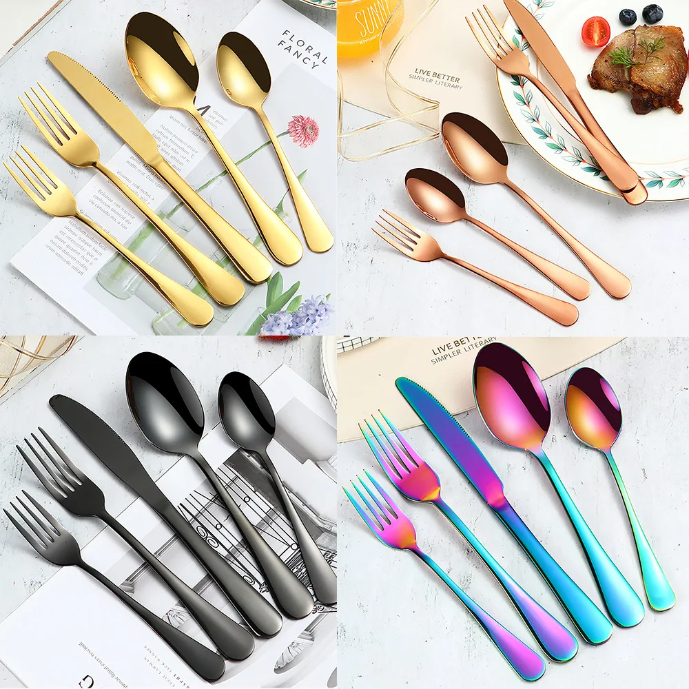 

20pcs Gold Dinnerware Set Stainless Steel Cutlery Set Mirror Silverware Knife Fork Spoon Tableware Flatware Set