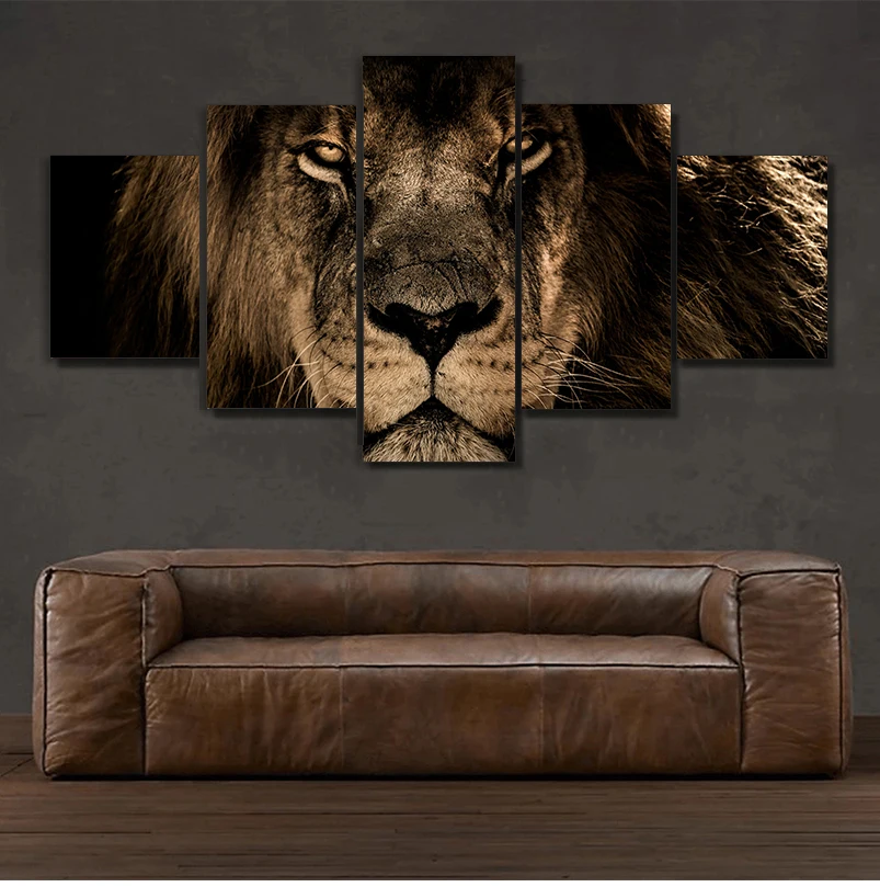 Модульные картины 5 панелей король Лев животные холст живопись настенное