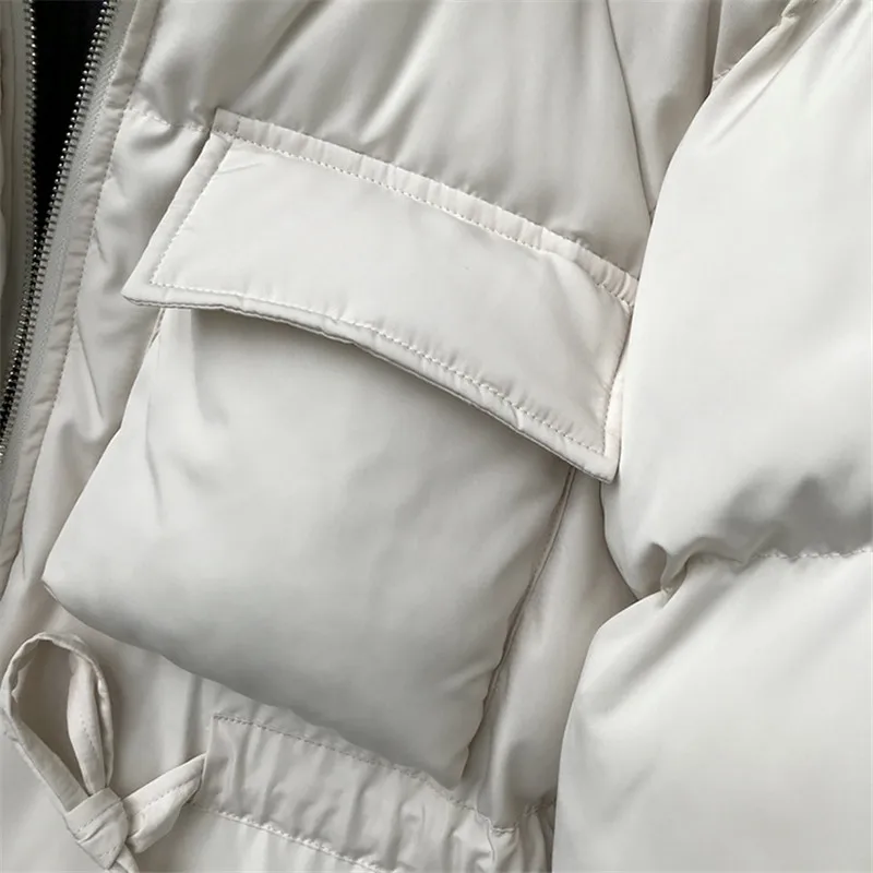 Милый однотонный пуховик на осень и зиму для женщин с воротником стойкой теплый