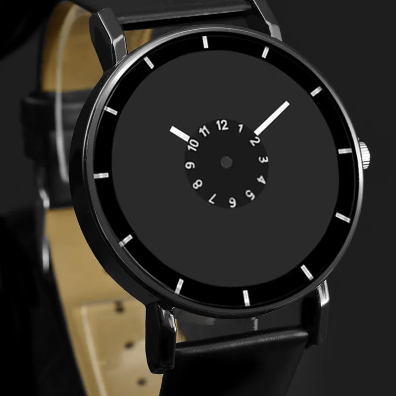 Модные креативные часы мужские кварцевые наручные с кожаным ремешком