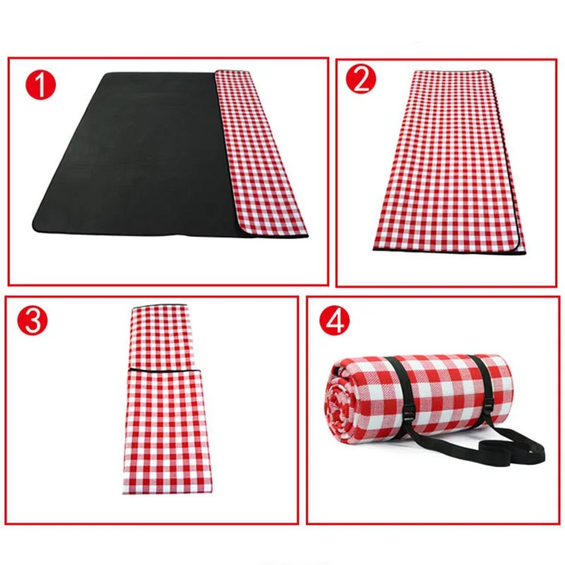 

Red White Plaid Outdoor Foldable Waterproof Picnic Mat Fashion Thicken Pad Breathable Soft Portable Camping Travel Beach Blanket