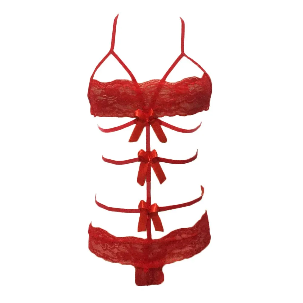 Женское Сексуальное белье Babydoll кружевное платье с бантом Ночное стринги ночное