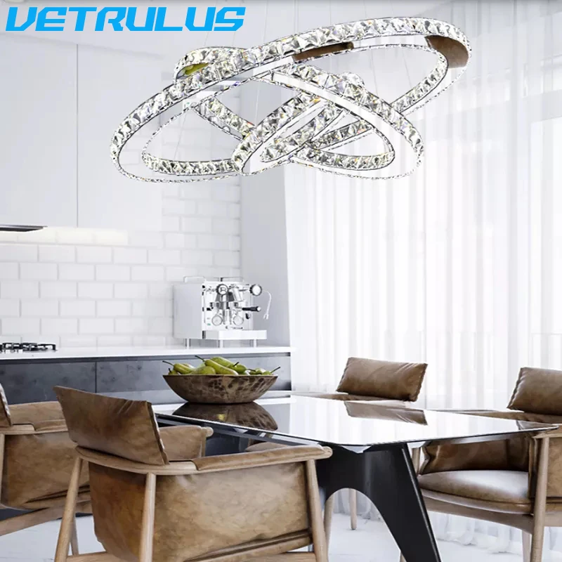 Lámpara colgante de anillo de cristal para sala de estar, lámparas de techo modernas, Lustre, accesorios de iluminación