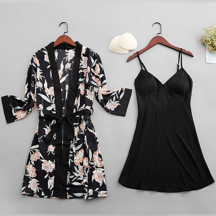 Женская пижама с длинным рукавом и подтяжками из вискозы|Комплекты халатов