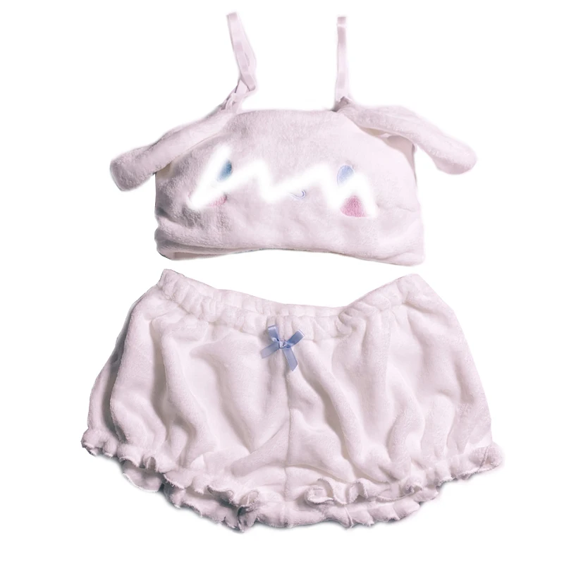 

WOMEN Cute Anime Sexy Cosplay Dog Underwear Set Long Ear Doggy Bra And Bloomers Pink White Kwaii Velvet Tube Top Panties Outfit