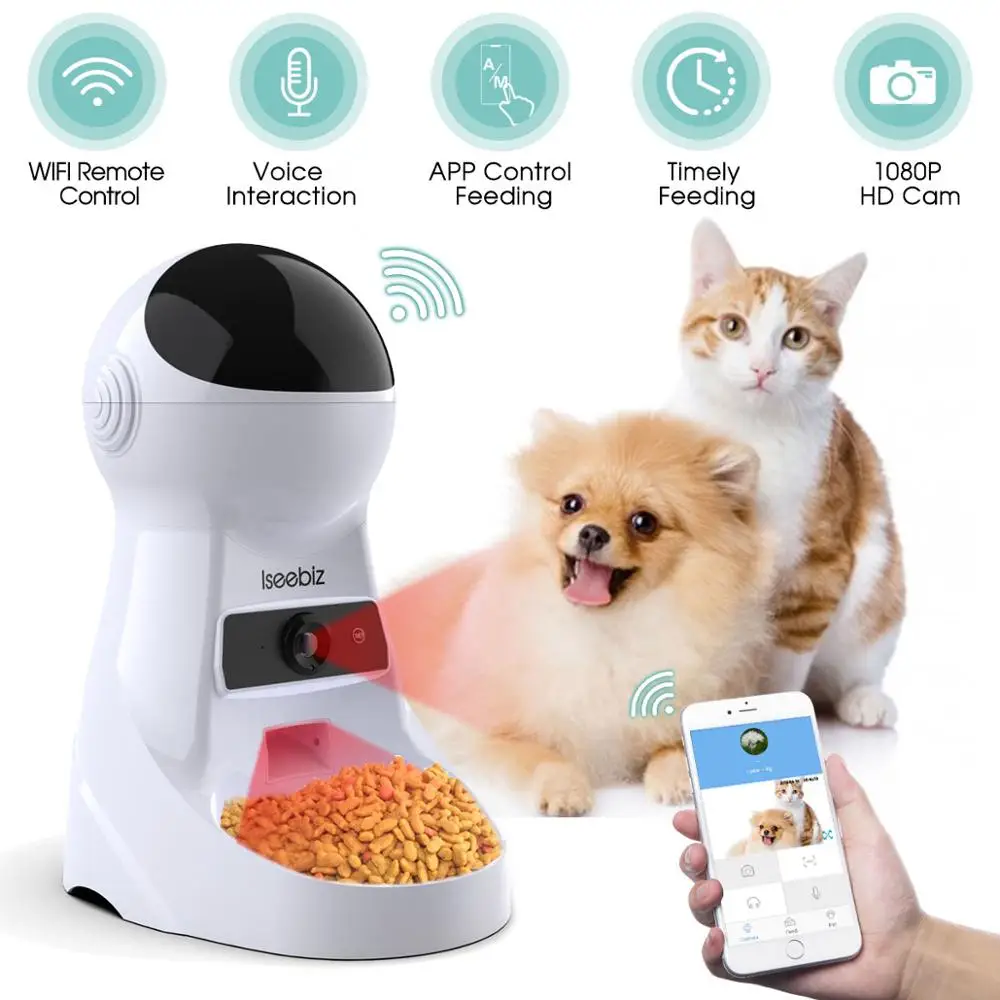 Camera food feeder Iseebiz 3L автоматическая кормушка для домашних животных запись голоса/ЖК-экран чаша для средних и маленьких собак и кошек 4 раза в день - Цвет: Camera food feeder