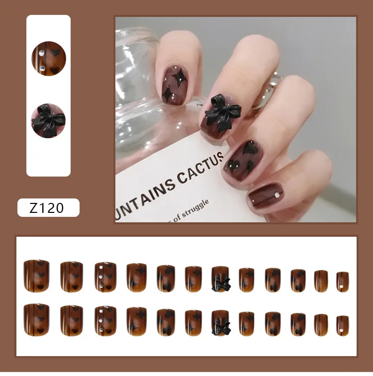 

24 шт., съемный короткий декоративный бант для ногтей