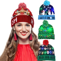 2022 new year led knitted xmashat beanie light up illuminate warm hat for kid adults new year christmas hat decoration navidad