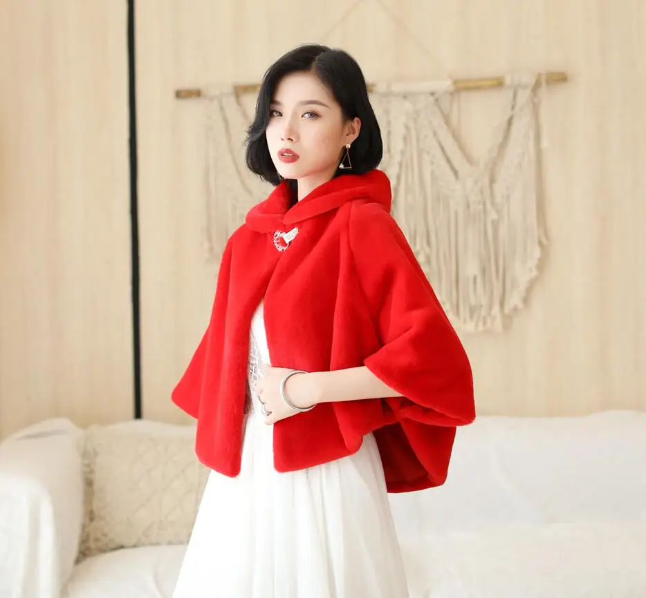 Шамаи красный искусственный мех зимнее свадебное обертывание теплое слоновой