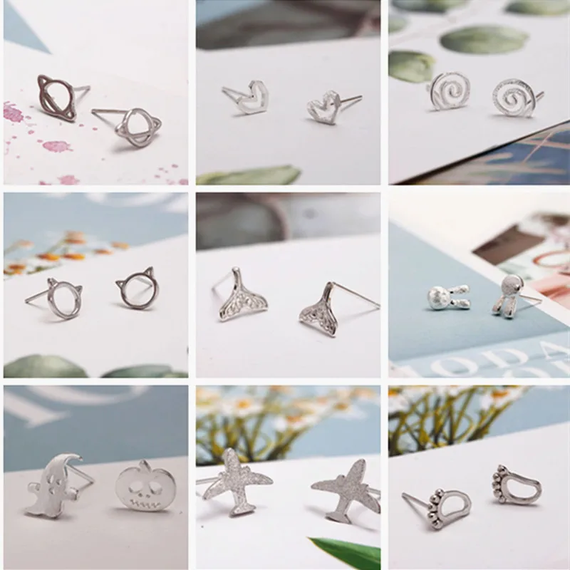 

S925 Sterling Silver Female Temperament Earrings Simple Personality Asymmetric Love Hypoallergenic Cute Classic Party Jewelry