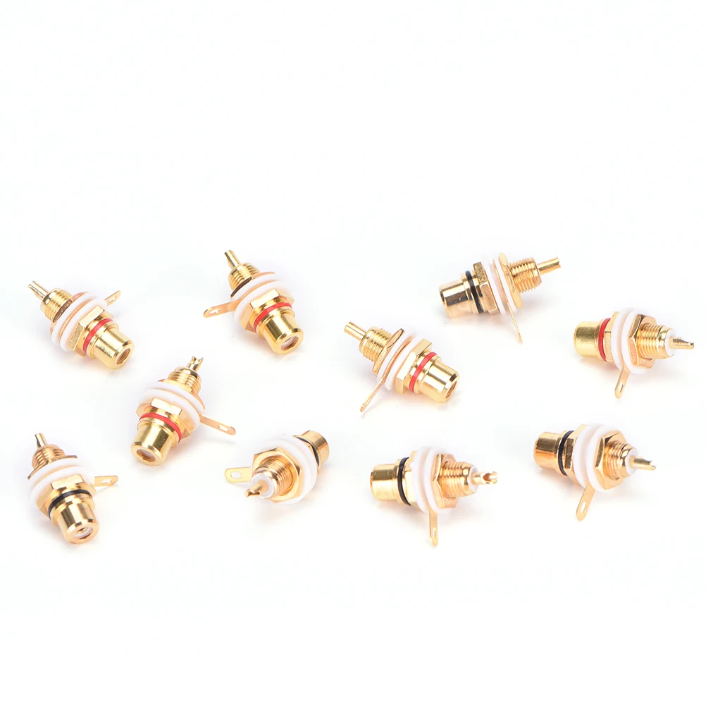 

Panel Mount Gold Plated RCA Female Plug Jack Audio Socket Amplifier Chassis Phono Connector With Nut Solder Cup