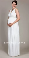 free shipping 2016 new design hot sale maternity dress chiffon pregnant woman custom sizecolor v neck white bling evening dress