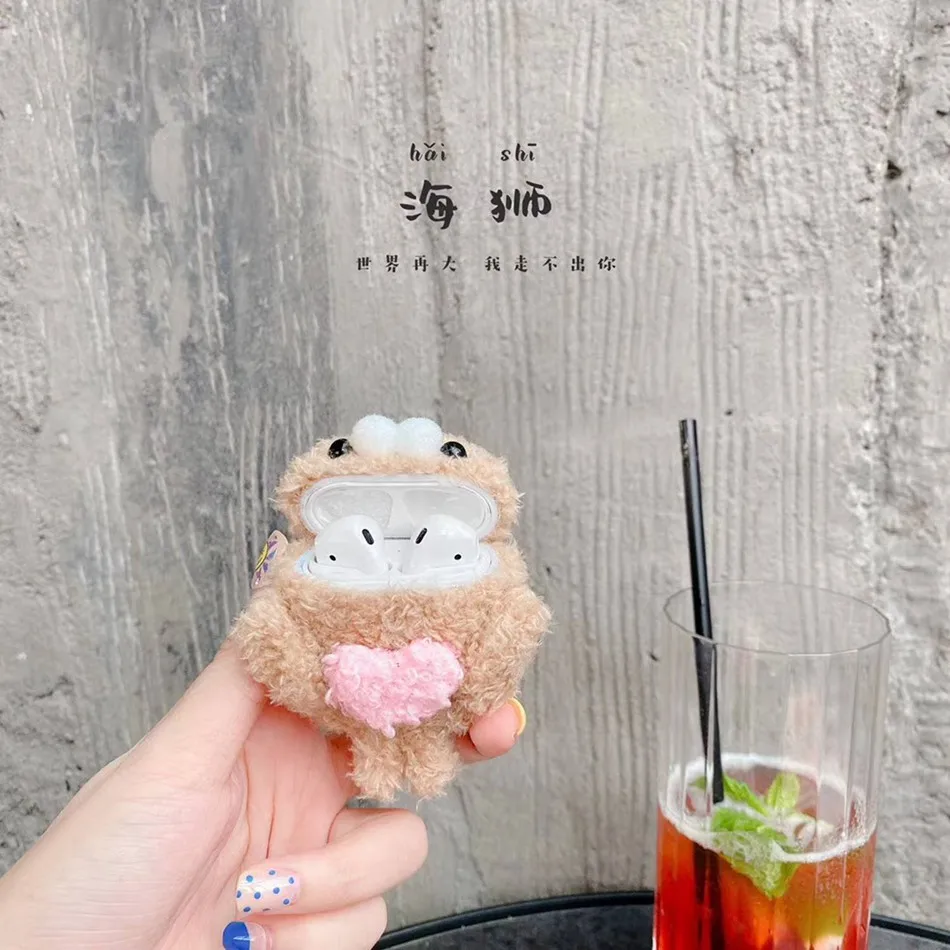 3D Cute Earphone Case for Airpods Case Cartoon Knitted plush Cover for Apple Airpods 2 Case Bear Teddy Dog Rabbit Earpods Case