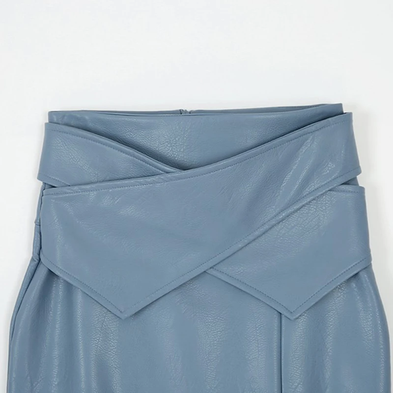 

GALCAUR Fashion Skirt For Women High Waist Patchwork Lace Up Ruched Plus Size Split Mid Skirts Female 2021 Autumn Clothing Tide