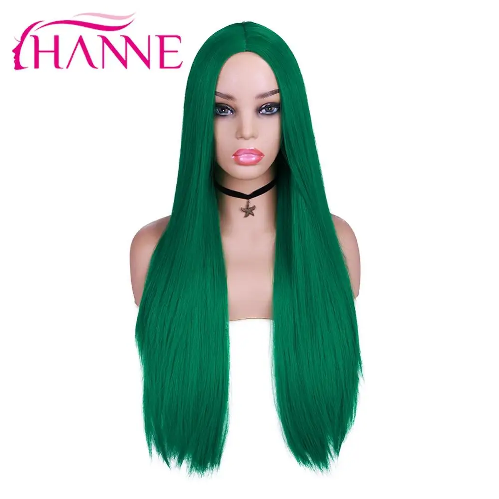 HANNE Длинные прямые парики для женщин натуральный зеленый/Омбре коричневый