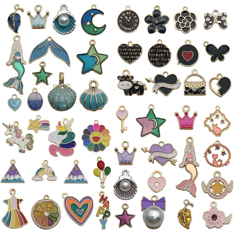 

100PC/lot Crown Heart Unicorn Mermaid Pendant Hang Charms Mix Styles DIY Jewelrys Fit For Bracelet Necklace Making