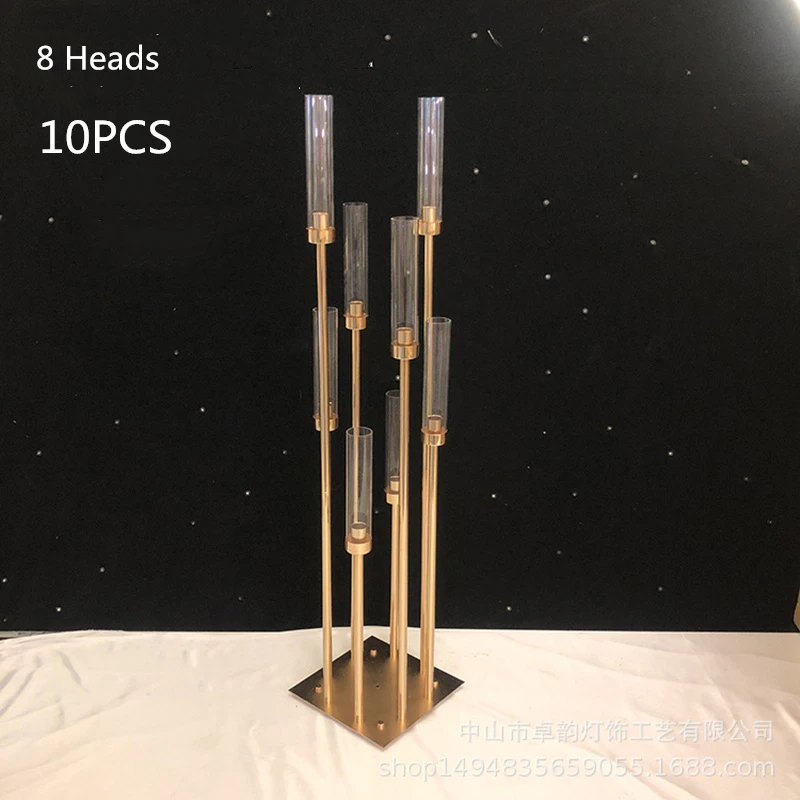 Gold 8 Heads 10 PCS 10 шт. металлические подсвечники подсвечник цветок вазы свадебный стол канделябр в центр стола столб стенд дорога свинец вечерние украшения - Цвет: Gold 8 Heads 10 PCS