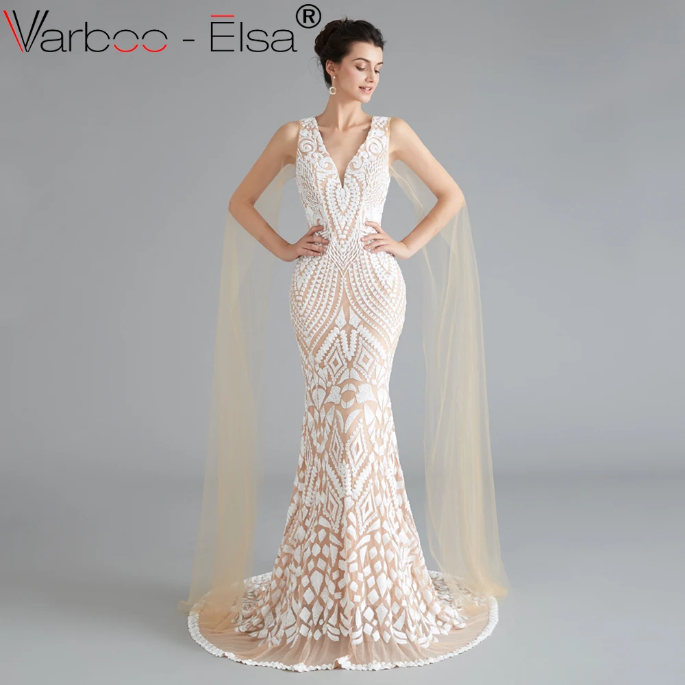 VARBOO_ELSA Саудовская Аравия с длинным рукавом Русалка вечернее платье для мусульманских женщин красное вино блесток Кафтан Дубай официальные платья для выпускного