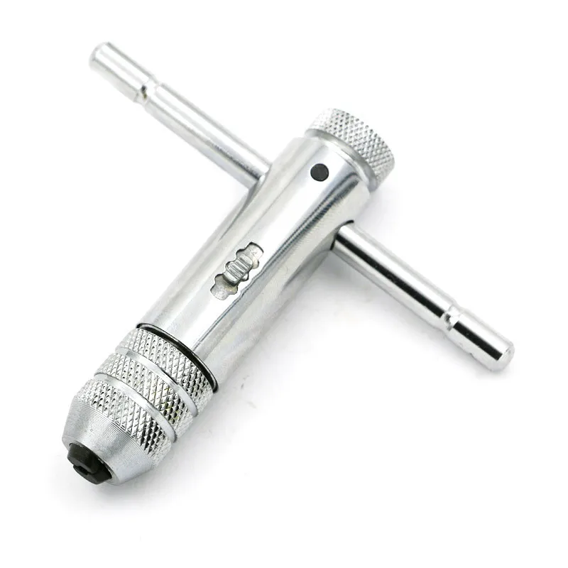 Silver 1 шт. прочный Т-образный гаечный ключ трещотка гаечный ключ с M3-M8 винтовые краны резьба метрические вилки машинист ручные инструменты набор метчиков и штампов - Цвет: Silver