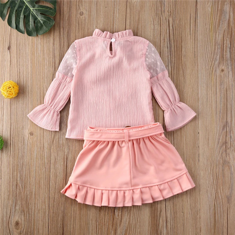 2 шт. кружевная футболка и мини юбка для девочек|Комплекты одежды девочек| |