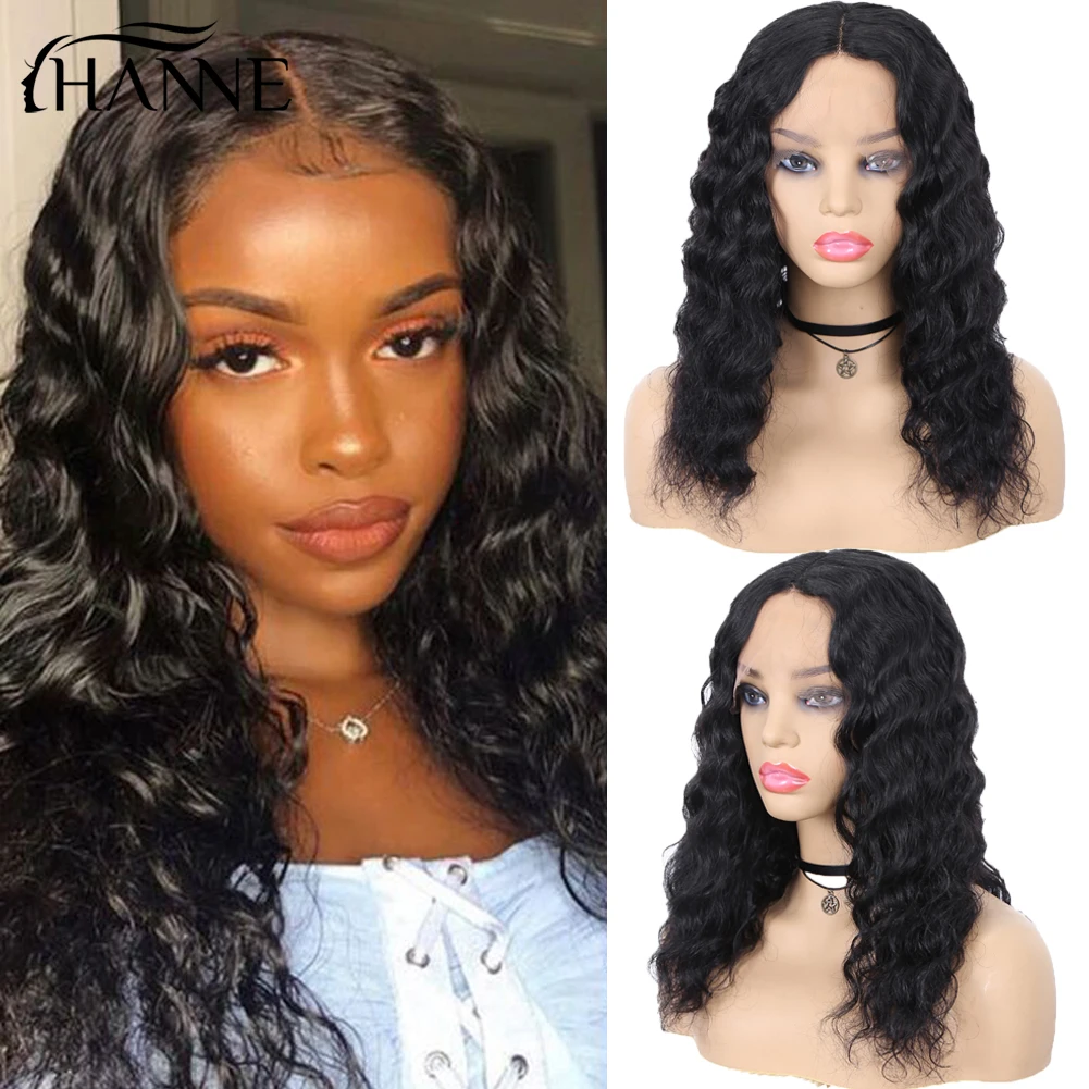 HANNE Lace Part Loose Wave Short Human Hair Wigs For Black Women Brazilian Middle Part Remy Wig Glueless Swiss Lace Human Wigs