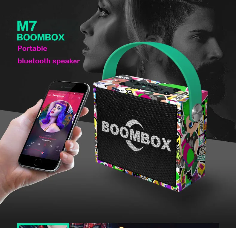 Портативная уличная Bluetooth Колонка Super Bass стерео граффити мини сабвуфер Бумбокс с