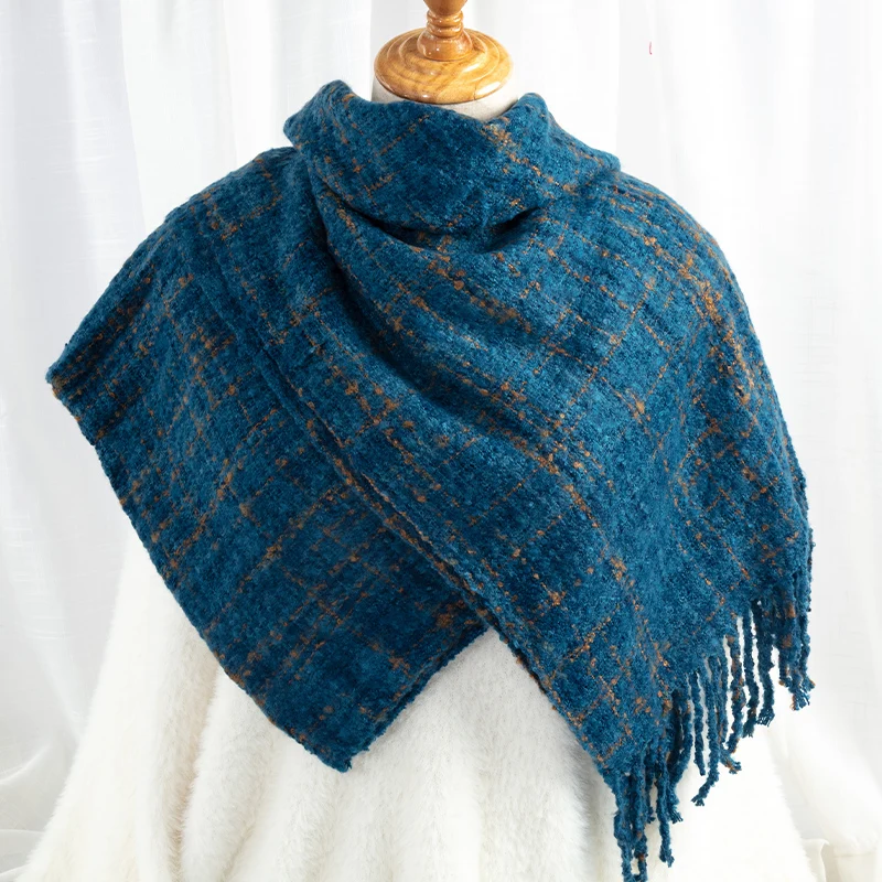 Мода 2019 Осень Зима теплые женские шарфы трикотажные темно-синие кашемировые