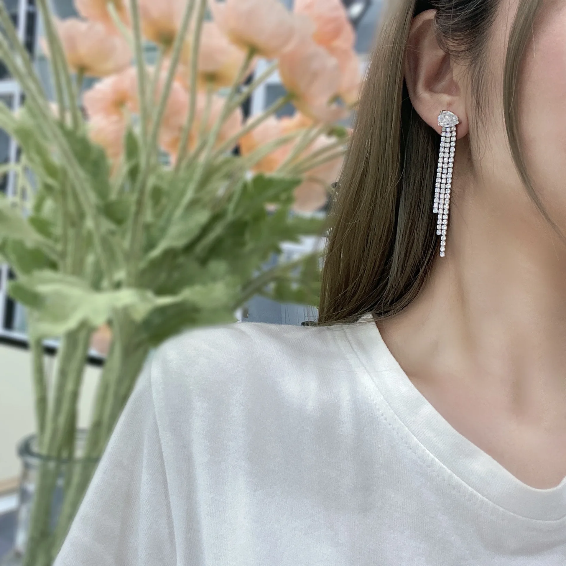 

S925 sterling silver long tassel earrings temperament earrings jewelry