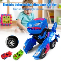 deformation led car kids dinosaur toys play vehicles with light flashing music electric deformation dinosaur toy car gift