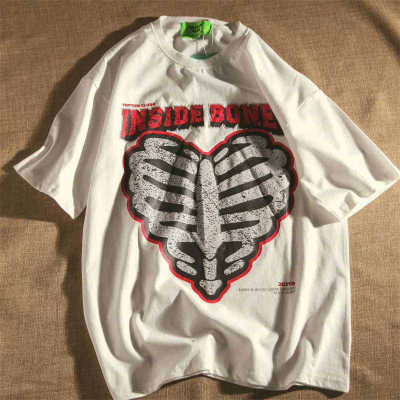 Summer Goth Female Tee Aesthetic Loose men and womenT-shirt Punk Dark Skeleton Streetwear gothic Top T-shirts Harajuku Clothes | Женская