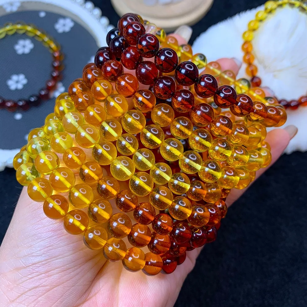 

Natural amber round beads gradient color bracelet Fashion natural gemstone jewelry men and women meditation yoga bracelet gift