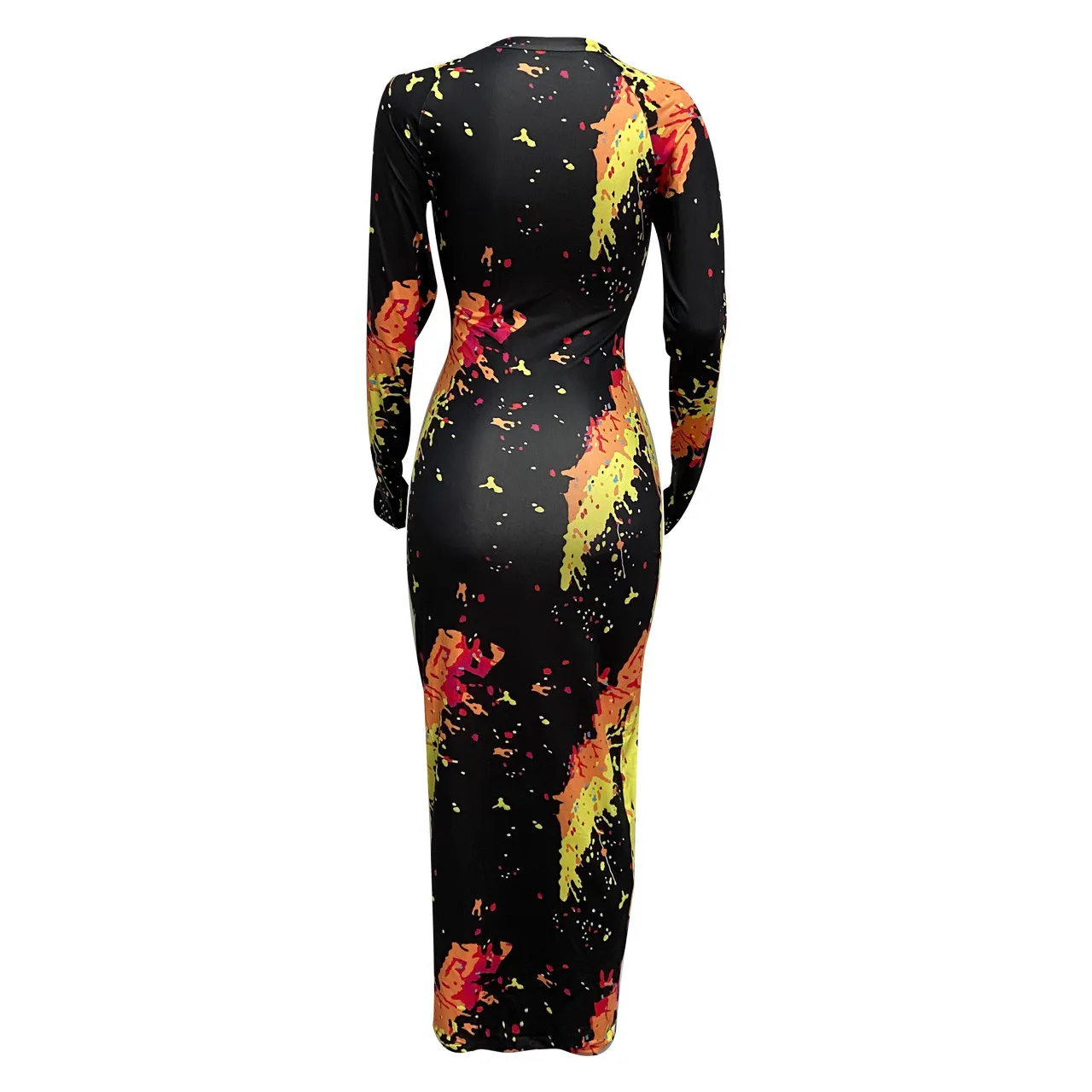 

Solid Color Graffiti Print Long Sleeves Loose Maxi Dress New Autumn Hot Style Model European and American Women Outfits