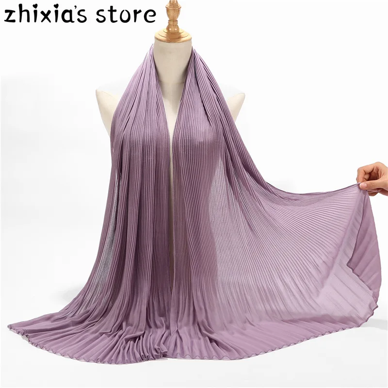 

Pearl Chiffon Pleated Striped Skirt Headdress Women's High-end Fashion Muslim Scarf Shawl Arab High Quality Hijabs slam Clothing