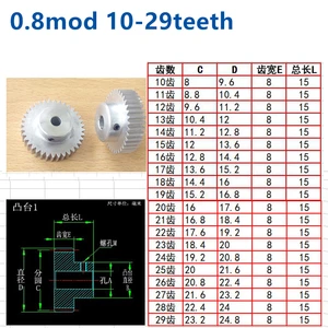 Выпуклый шаг из алюминиевого сплава 0,8 mod 12t 13t 14t 15t 16t 17t 18t 19t 20t 21t 22t 23t 24 25t 26t 27t 28t 29t зубчатая цилиндрическая шестерня