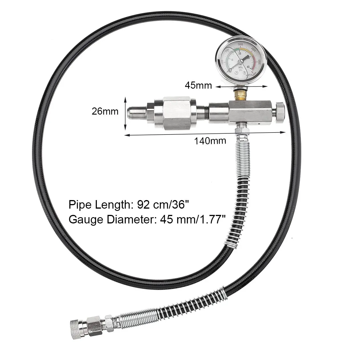 

5000 PSI Paintball Air Gun PCP Air Rifle SCBA Connect Refill Station Filling Charging Adapter Gauge With 36" Micro-bore Hose