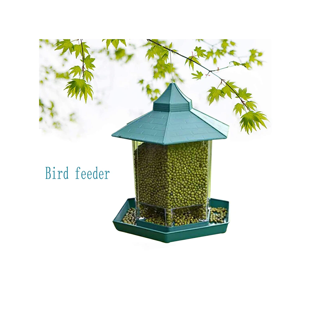 

Bird Feeder Hexagon With Roof Hanging Durable Garden Courtyard Decoration Food Container